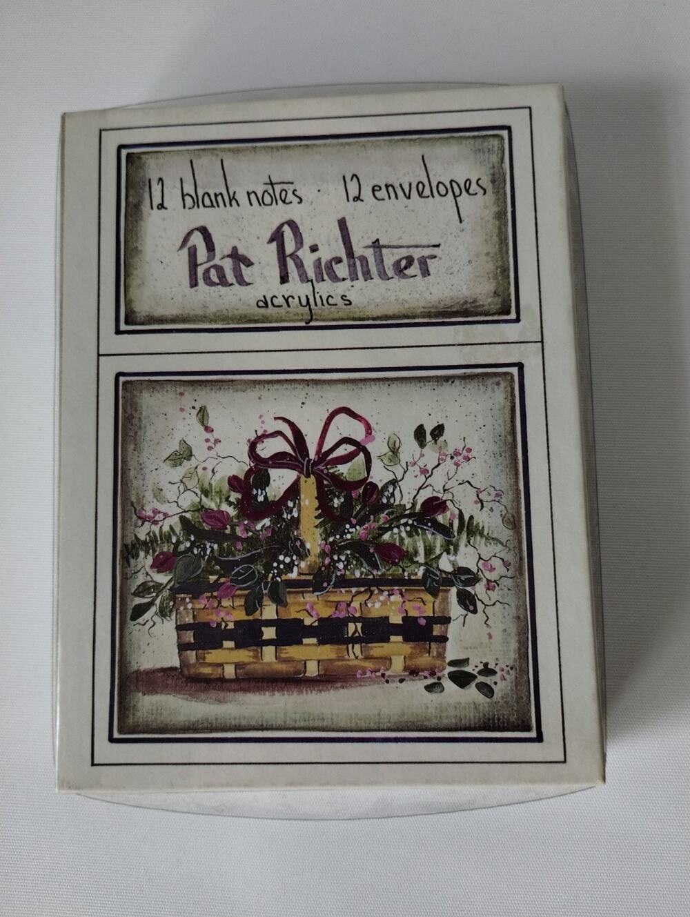 Vintage 1994 Pat Richter - 9 Note Cards with Envelopes - Wine Ribbon